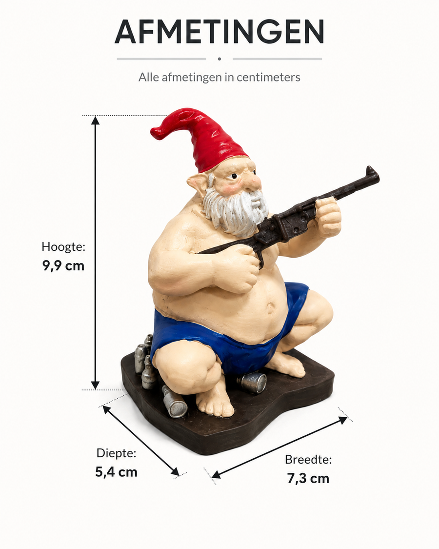 Tuinkabouter met geweer met afmetingen 9,9 cm hoog