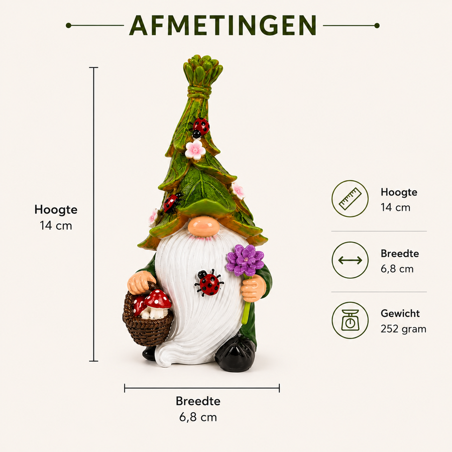 Lentekabouter met bloemen en mand als decoratie voor tuin en huis