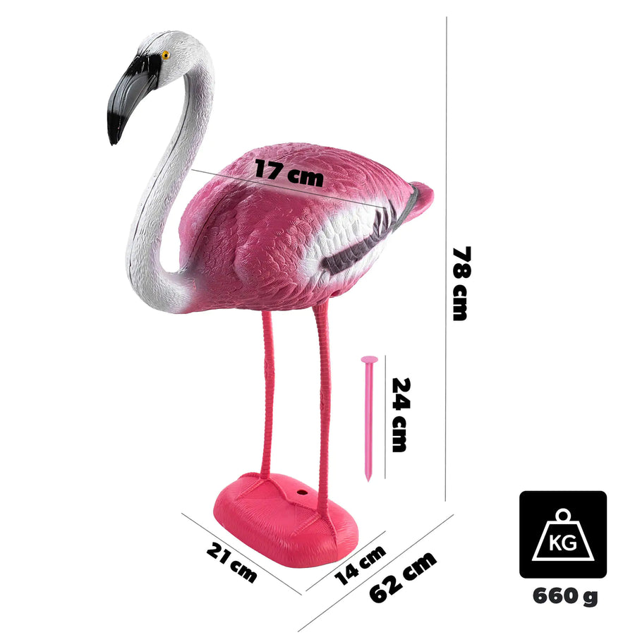Achterzijde van het flamingo tuinbeeld