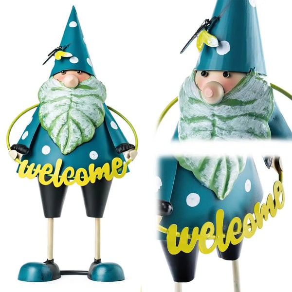 Klassieke stalen tuinkabouter in blauw, 29 cm hoog