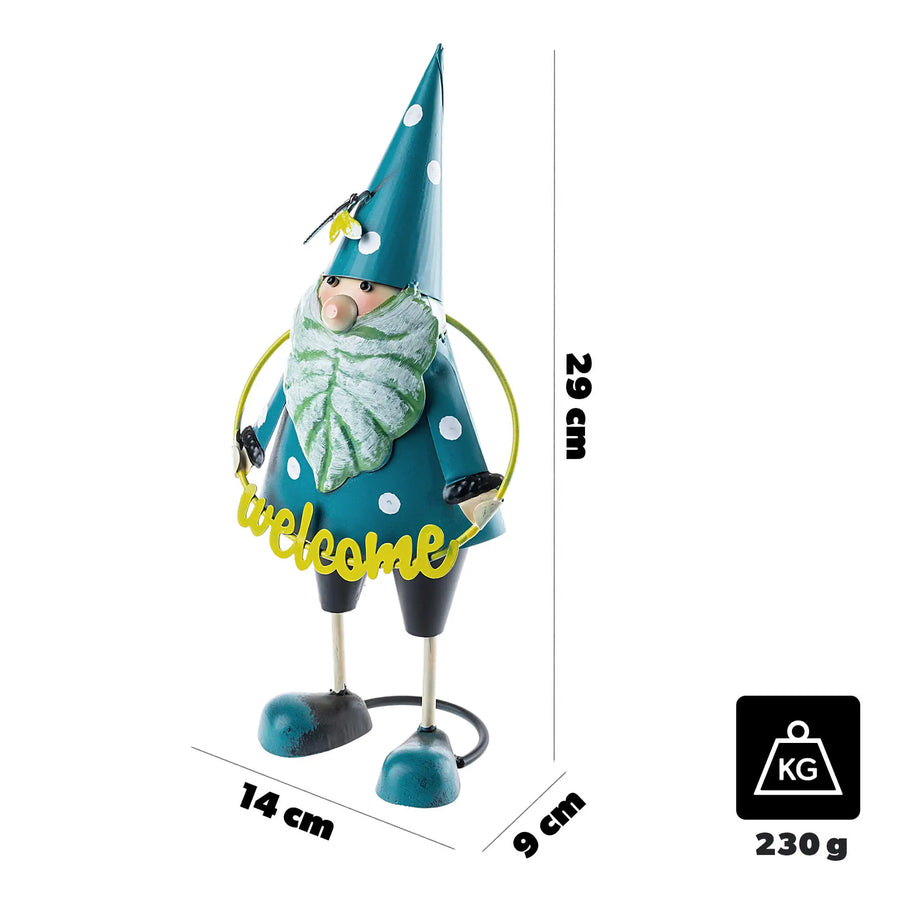 Blauwe en rode tuinkabouter naast elkaar